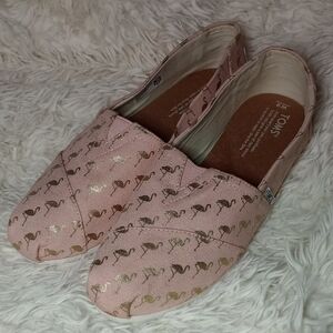 TOMS Women's Pink and Gold Flamingo Loafers
